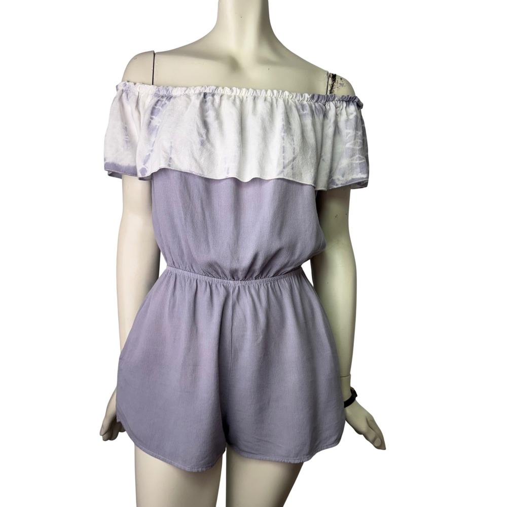 Mona B Romper Off Shoulder Ruffle Tie Dye Lavender Boho Cottagecore Summer Sz M